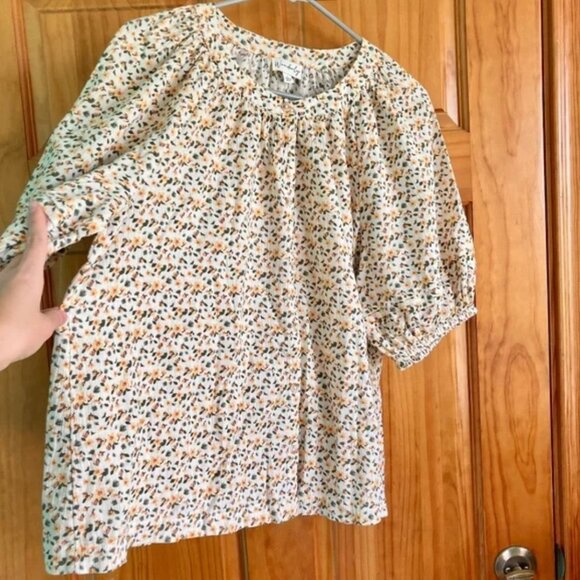 Women’s size large Wonderly orange and green floral button up blouse - Picture 1 of 7
